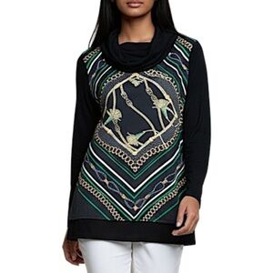 4/$20 Chico’s Zenergy Chain Print Cowl Neck Top - Black Green - Size 0 / S / 4